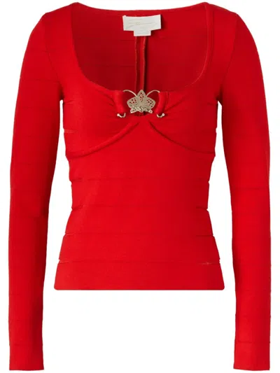Genny Orchid-detail Knit Top In Red