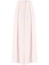 Genny Straight High-waisted Wide Leg Trousers With Layered Pleats In Pink