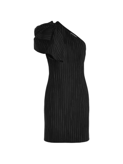 Genny Pinstripe-pattern Bow-detail Mini Dress In Black