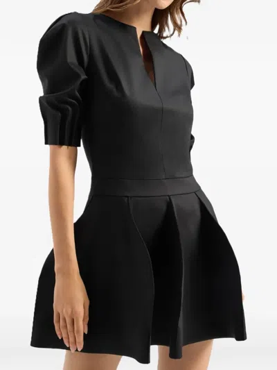 Genny Pleated Puff-sleeve Mini Dress In Black