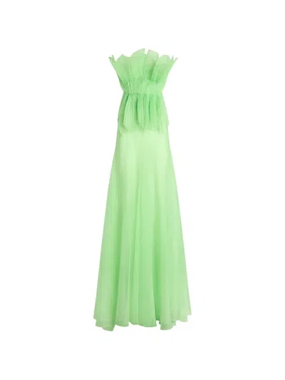 Genny Pleated Strapless Maxi Dress In Multi