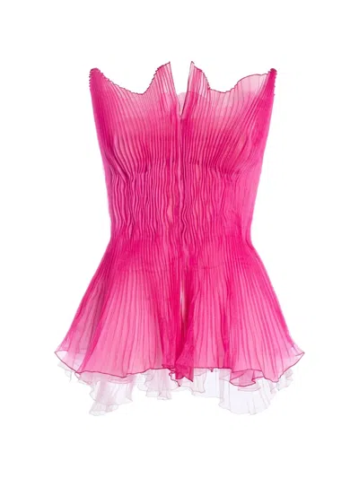 Genny Pleated Strapless Mini Dress In Pink