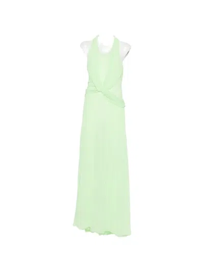 Genny Pleated Twist-detail Maxi Dress In Green