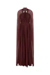 Genny Overlay Cape Draped Halter Neck Dress In Brown