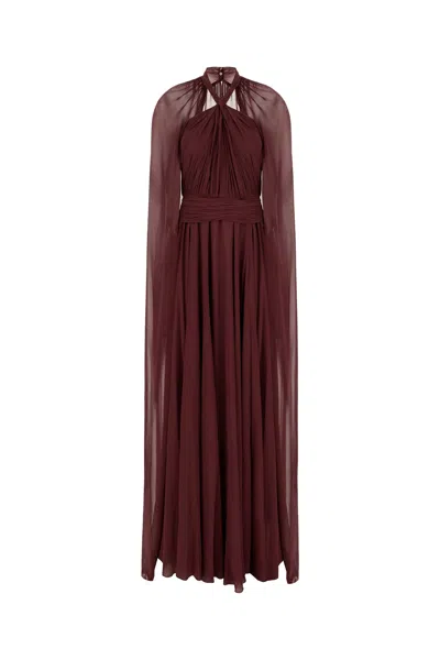 Genny Overlay Cape Draped Halter Neck Dress In Red