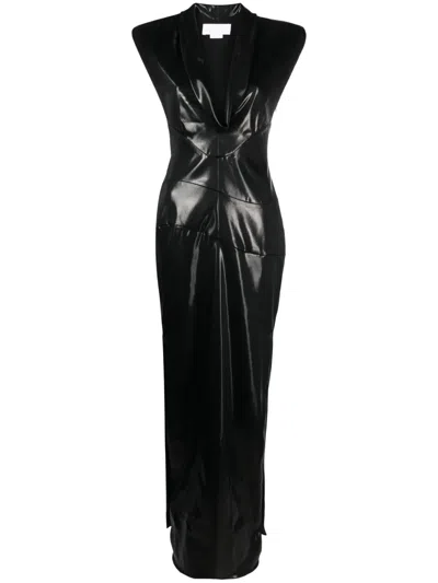 Genny Plunging V-neck Long Dress In Black
