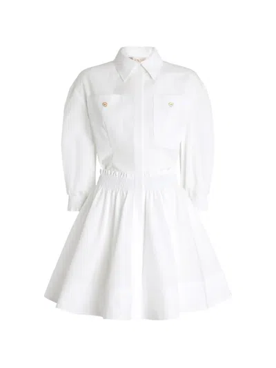 Genny Pocket Shirred Dress In White