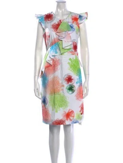 Pre-owned Genny Printed Knee-length Dress In White