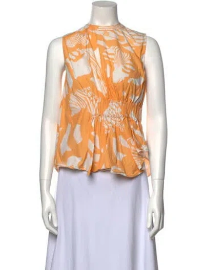 Pre-owned Genny Printed Mock Neck Blouse In Orange