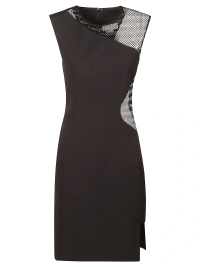 Genny Rear Zip Lace Paneled Sleeveless Dress In Black