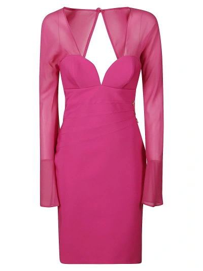 Genny Rear Zip V-neck Long-sleeved Dress In Fuxia