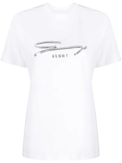 Genny Rhinestone-embellished Logo-print T-shirt In White