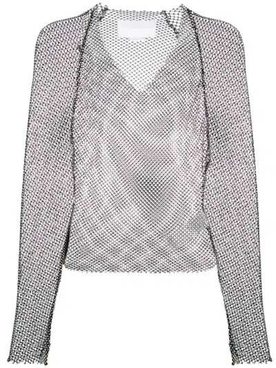Genny Rhinestone-embellished V-neck Top In Black