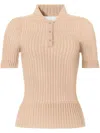 Genny Ribbed-knit Polo Shirt In Neutrals