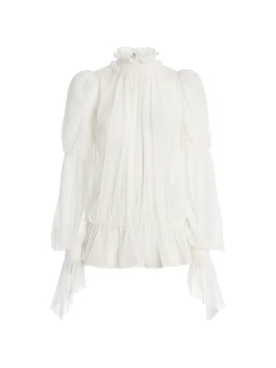Genny Ruffled High-neck Blouse In White