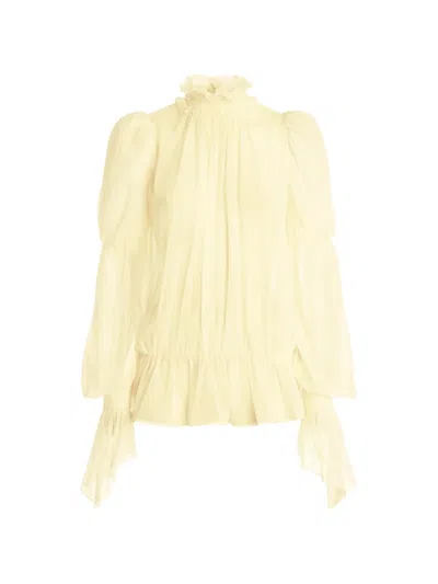 Genny Ruffled High-neck Blouse In Yellow