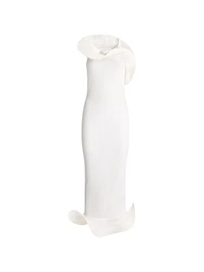 Genny Ruffled Ribbed Dress In White