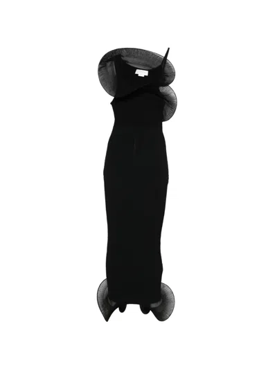 Genny Ruffled-detail Ribbed-knit Midi Dress In Black