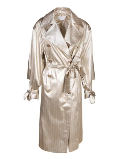 GENNY SATIN FABRIC TRENCH WITH STRIPED PATTERN