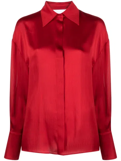 Genny Satin-finish Button-up Shirt In Red