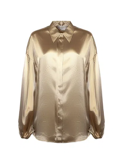 Genny Satin Long-sleeve Shirt In Gold