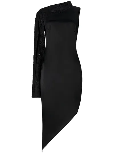 Genny Satin One-shoulder Sheath Dress In Black