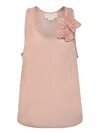 Genny Pink Satin Top With Flower In Pink