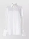 Genny Satin Shirt With French Cuffs And Long Sheer Sleeves In White