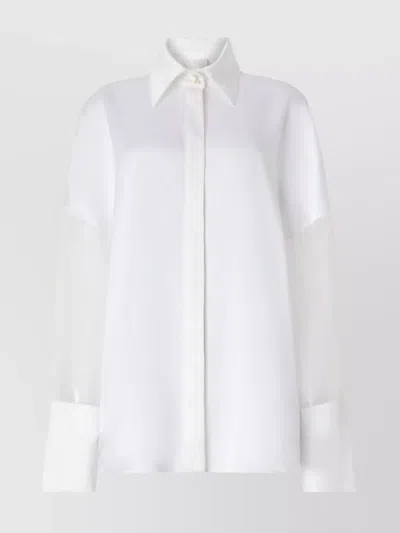 Genny Satin Shirt With French Cuffs And Long Sheer Sleeves In White