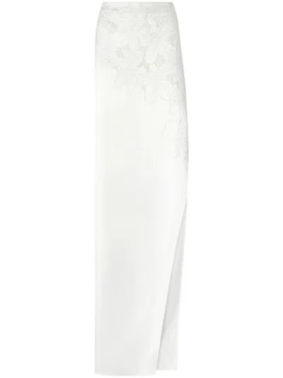 Genny Satin Skirt With Orchid Embroidery In White
