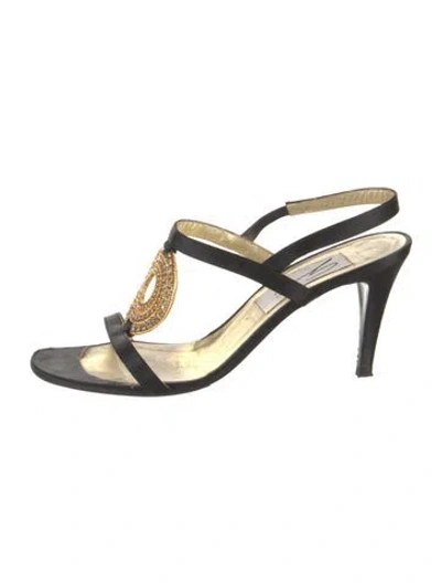 Pre-owned Genny Satin Slingback Sandals In Black