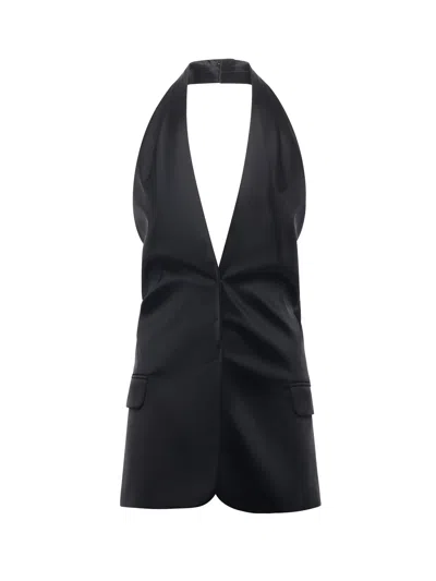 Genny Satin Wrap Top In Black