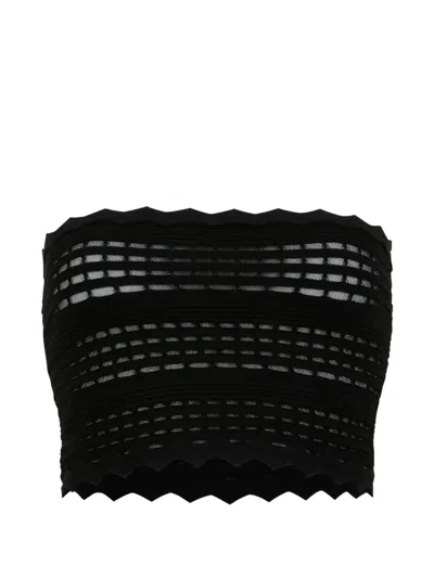 Genny Scalloped Knitted Top In Black