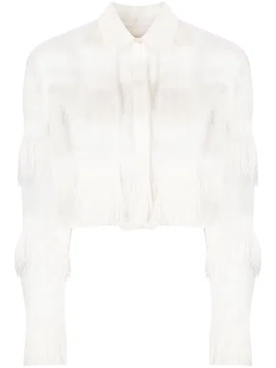 Genny Semi-sheer Fringed Shirt In White