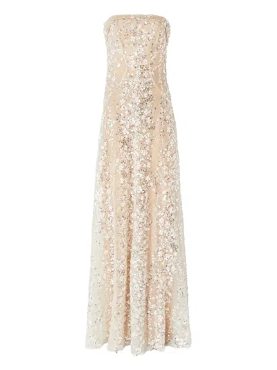 Genny Sequin-embellished Floral Dress In Neutral