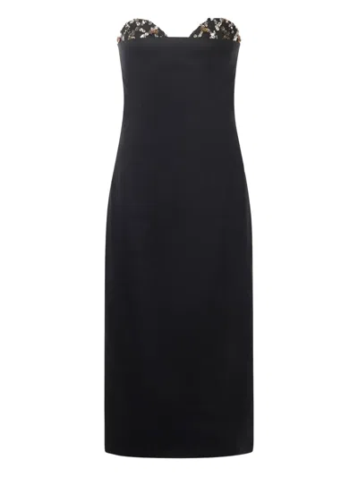 Genny Midi Dress With Jewel Embroidery In Black