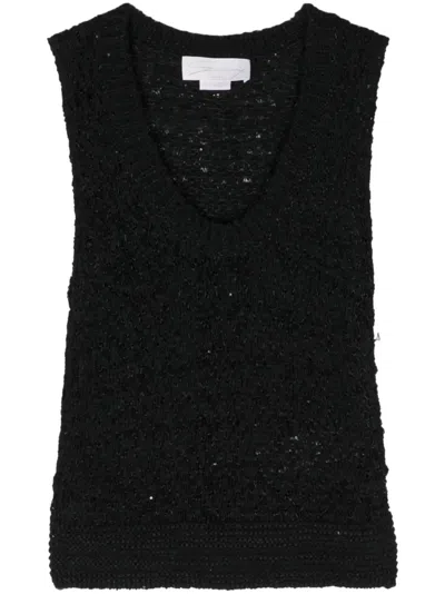 Genny Sequined Chunky-knit Top In Black