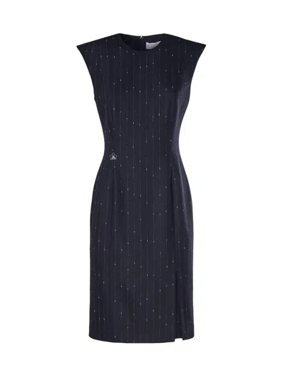 Genny Pinstriped Bodycon Midi Dress In Blue