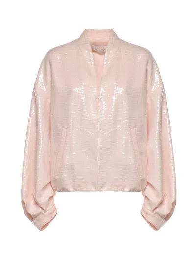Genny Sequined Tweed Bomber Jacket In Pink