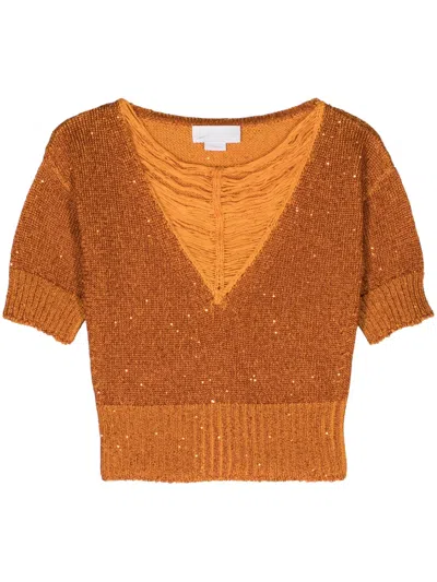Genny Sequined V-neck Top In Orange