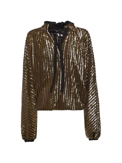 Genny Sequin-embellished Ruffled Blouse In Gold