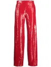 Genny Sequinned High-waisted Straight-leg Trousers In Red