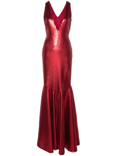Genny Sequinned Mermaid Long Dress In Red