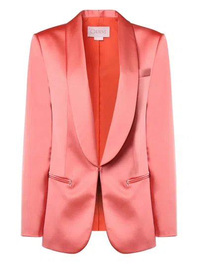 Genny Shawl-collar Satin Blazer In Pink