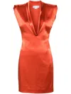 Genny Shawl-collar Satin Minidress In Red