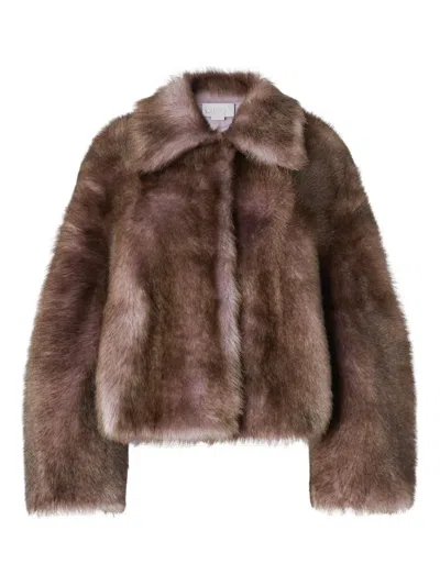 Genny Shearling Cropped Jacket In Brown