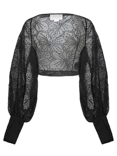 Genny Sheer Organza Jacket With Floral Pattern In Black
