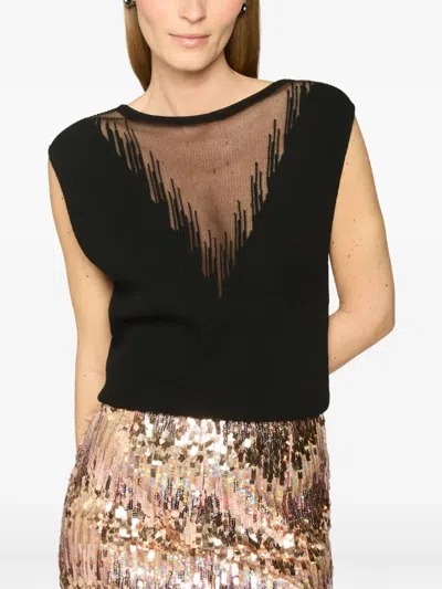 Genny Sheer-panel Ribbed Top In Black