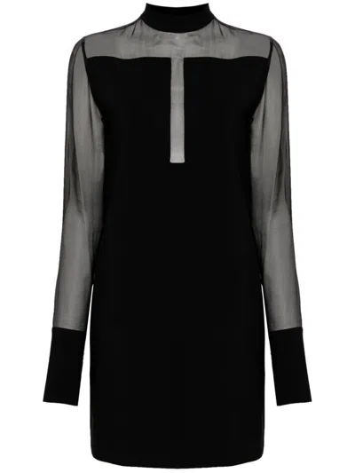 Genny Sheer Silk-detailing Mini Dress In Black