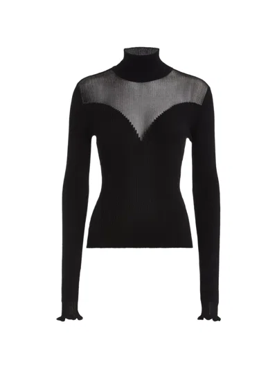 Genny Sheer-panel Ribbed Sweater In Black